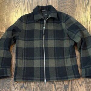 Theory Men’s Black and Olive Wyatt Rush Plaid Jacket Coat Size Small Theory